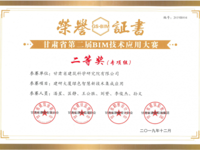 建科院六名同志入圍甘肅省建筑業(yè)聯(lián)合會(huì)專(zhuān)家?guī)?并獲第二屆BIM大賽二等獎(jiǎng)榮譽(yù)證書(shū)